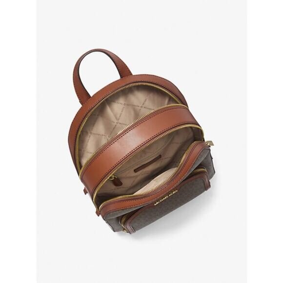 NWT MICHAEL KORS Jaycee Medium MK Logo Backpack Brown Coated Canvas - Picture 4 of 7